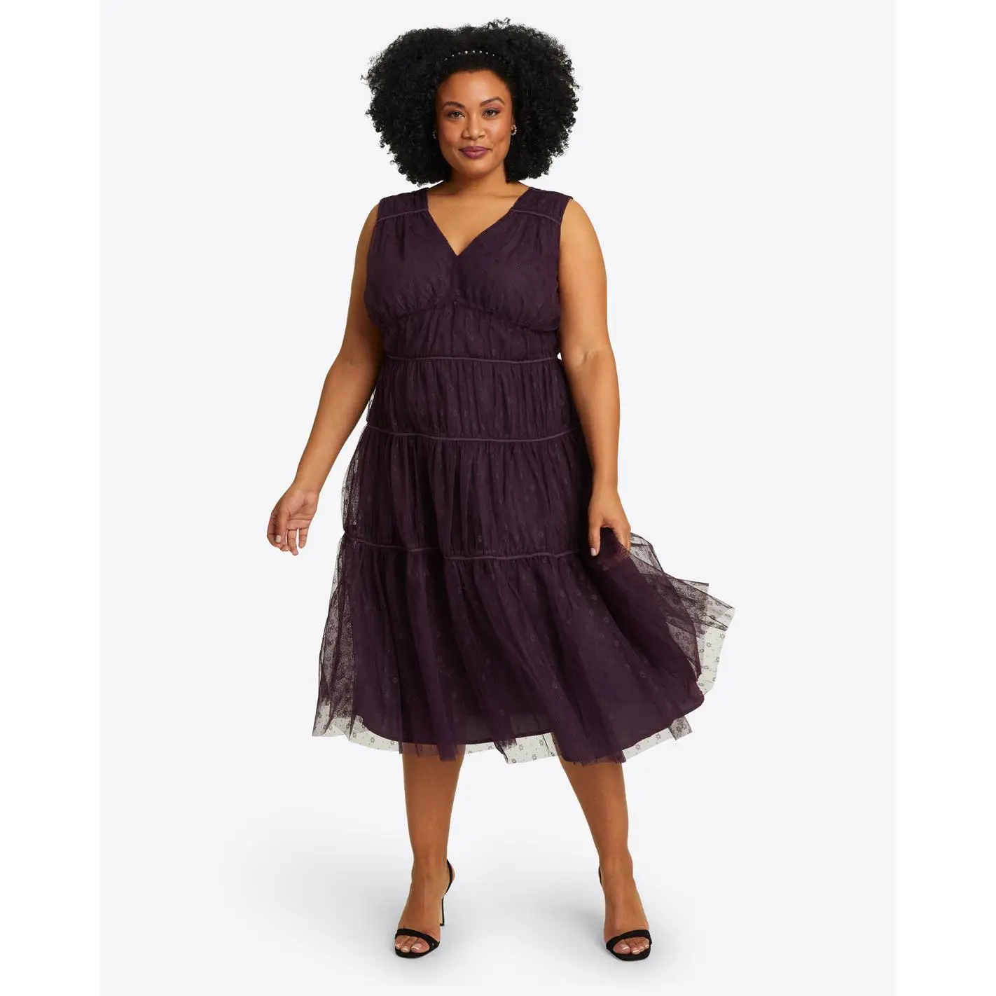 Margo Sleeveless Dress in Plum Tulle