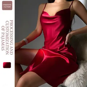 Sexy Slit Camisole Dress Mid-Length Silk Nightdress for Women Summer Imitation Silk Home Backless Camisole Nightgown
