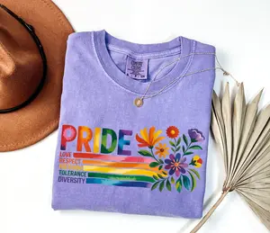 Comfort Colors Pride Rainbow Shirt, Pride Love Respect Freedom Tolerance Equality Shirt, Gay Lesbian Proud Shirt, LGBTQ Rainbow Shirt - AL