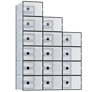 Clear Shoe Storage Boxes, 12-Pack Plastic Stackable Shoe Containers with Lids, Display Sneaker Case Organizer for Closet, Under Bed, Entryway,Black (Fit Size 9)