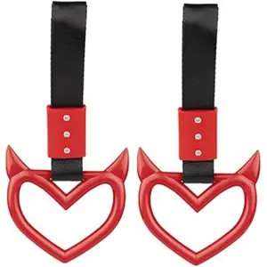 2 Pieces Rings Heart Shaped Car Handle Straps Drift Charm Rear Bumper Warning Decor Heart Hand Strap Drift Charm for Car Bus Subway Interior Exterior Decoration, Refer to description, Red