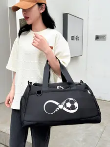 Football Infinity Symbol Printed Dry-Wet Separation Sports Bag, Waterproof & Wear-resistant Yoga Bag, Large-capacity Fitness Storage Bag for Women, Handheld Travel Duffle Bag, Suitable for workouts, business trips and swimming.