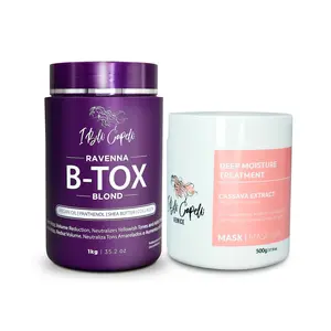 Kit I Belli Capelli Ravenna B-tox Blond 1kg/35.02 oz and Venice Mask Cassava Moisturizing 500g/17.6 oz Hair Care Argan Hydrating Hydrate Moisture Nourishing Hair Treatment Fast Hair Repair