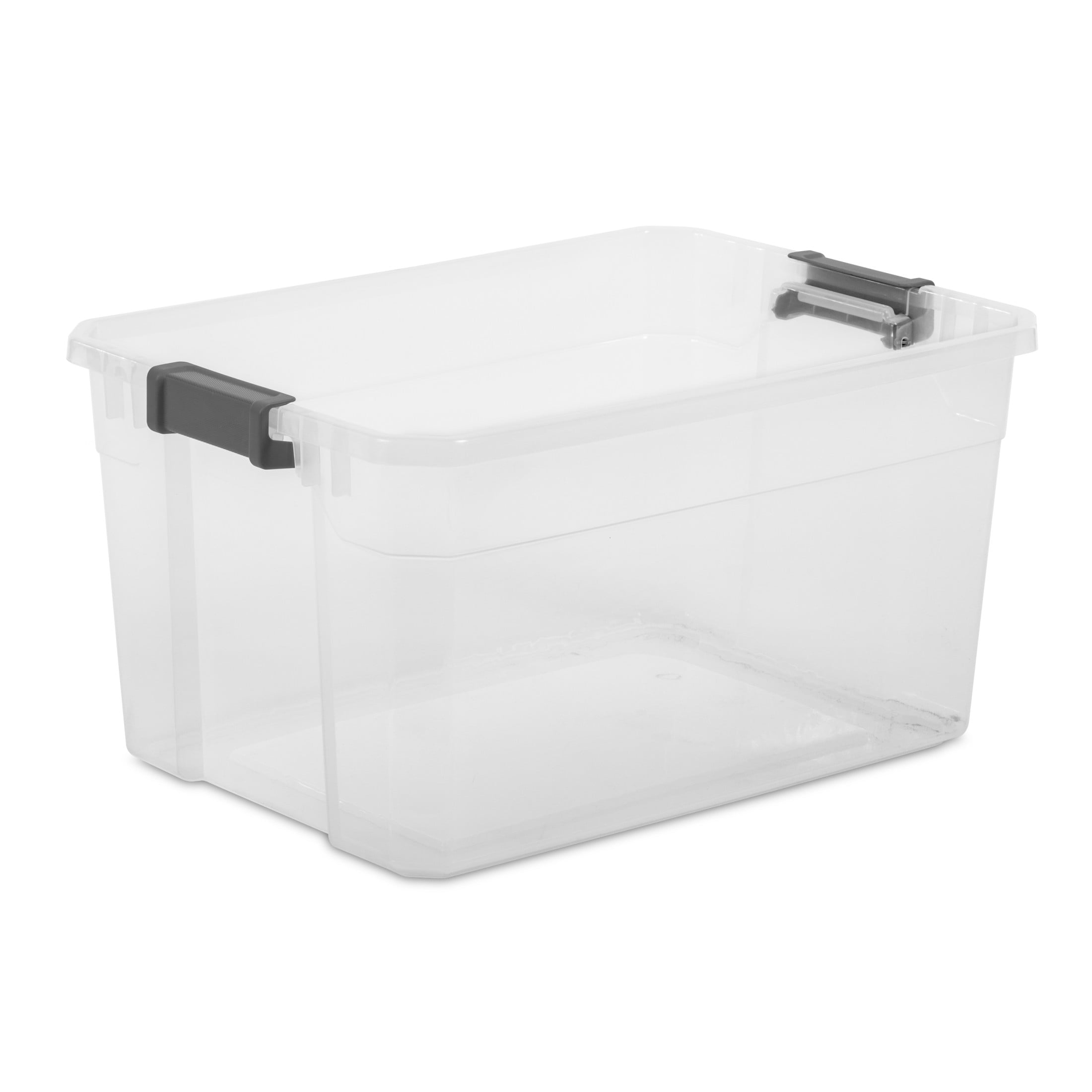 (2 pack) Sterilite 76 Quart Stacker Box, Durable Clear Plastic Storage Bin with Latch Lid, Dark Gray