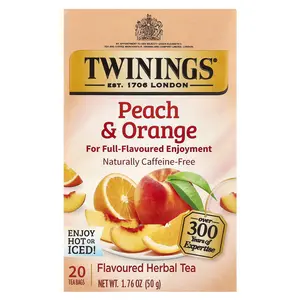 Twinings Flavored Herbal Tea, Peach & Orange, Caffeine-Free, 20 Tea Bags, 1.76 oz (50 g)