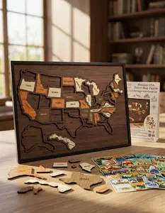 Map puzzle, wooden U.S. travel map puzzle, anniversary gift, children's geography puzzle, or perfect holiday gift for couples and families, record your journey, memory making, home decor, unique traveler gift, best Mother's Day gift