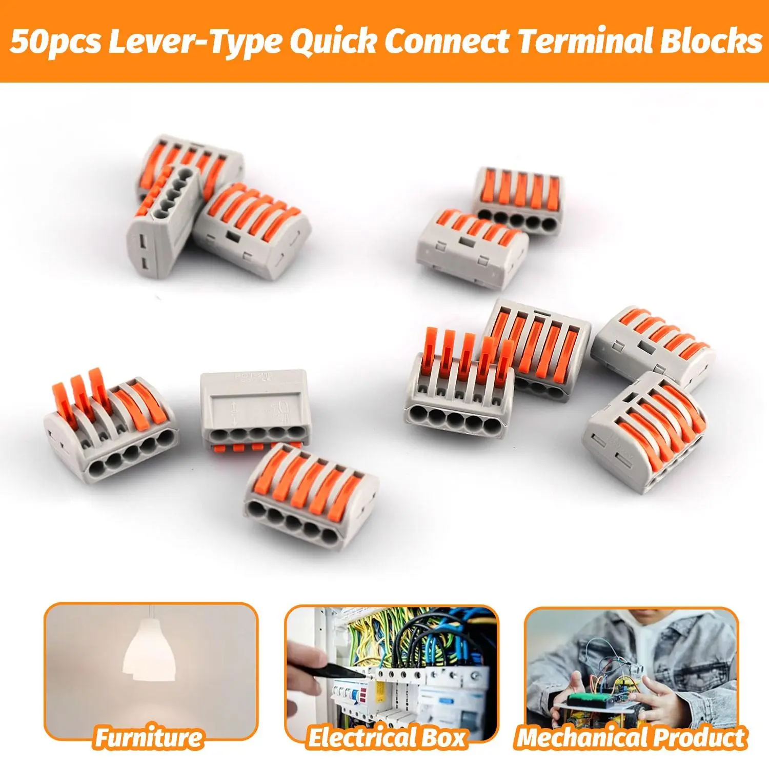 DIY Home Hack 100PCS Lever Wire Connectors Reusable Splicing Terminal Block 2/3/4/5 Way 28-12 AWG Flame Retardant PC No Tape Electrical Lighting Setup