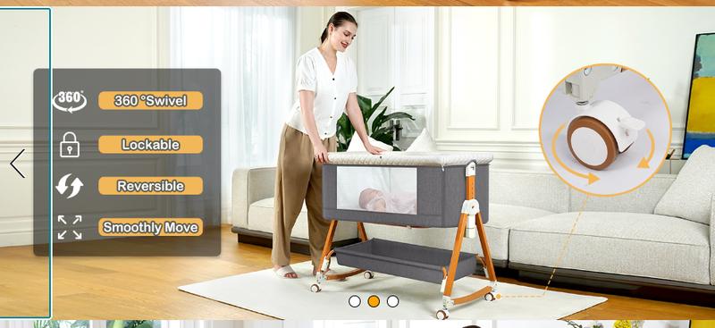 Baby Bassinet Sleeper, 6 Height Adjustable Cribs, Easy to Fold Portable Crib Side Bassinet, Swing Cradle Bed Side Sleeper with Ventilated Net&Wheels Baby Bassinet Sleeper, 6 Height Adjustable Cribs, Easy to Fold Portable Crib Side Bassinet, Swing Cradle Bed Side Sleeper with Ventilated Net&Wheels