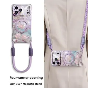 This GGUU MagSafe magnetic phone case is compatible with the Apple iPhone 17 Pro Max, iPhone 17 Pro, and iPhone 16. Its features include a crossbody strap and a kickstand. The material is silicone.