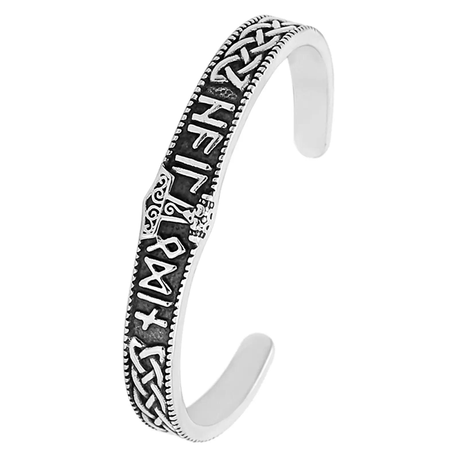 OIDEA Norse Rune Cuff Bracelet, 3D Cast Thor Hammer Amulet, Adjustable Open Cuff for 7.08" (18 cm) Wrist, Birthday Gift for Dad, Father's Day, Adjustable Size, Bold Look, Everyday Wear, Rune Details, Viking Theme, Daily, Male, Stainless