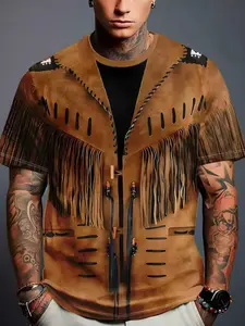 Men's Casual Sporty Fringe 3D Print T-Shirt, Vibrant Street Style, Breathable Round Neck, Summer Top, Cool Gift