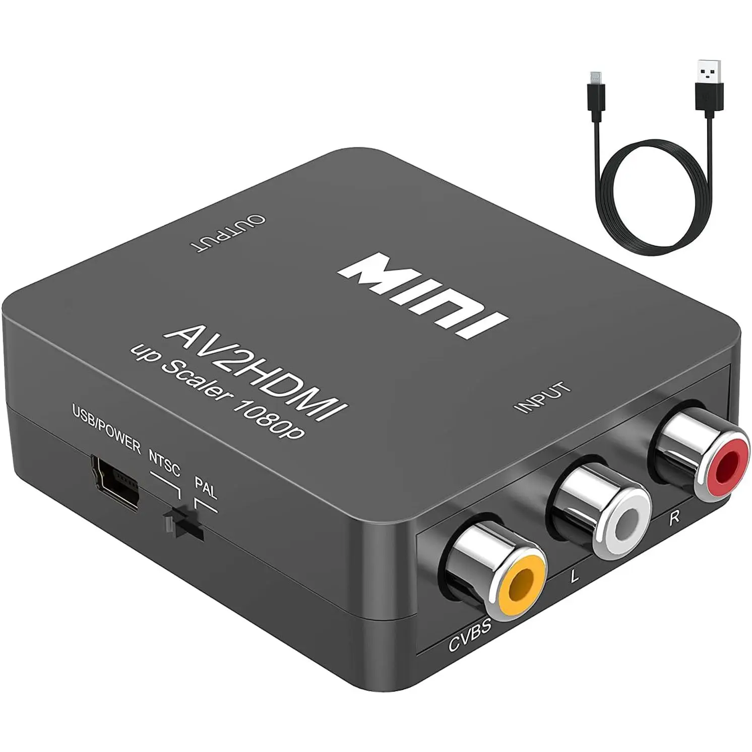 RCA to HDMI,AV to HDMI Converter, 1080P Mini RCA Composite CVBS Video Audio Converter Adapter Supporting PAL/NTSC for TV/PC/ PS3/ STB/Xbox VHS/VCR/Blue-Ray DVD Players, Grey