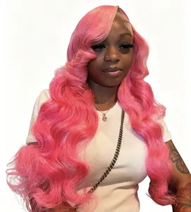 Yeswigs Body Wave Human Hair WIgs HD Transparent Full Lace Frontal Wigs 180% Density Colored Pink 13x4 Glueless Lace Front Wigs 100% Human Hair Wigs Lace Front Pre Plucked with Baby Hair Pre Styled Wig