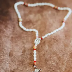 Rosario Ligero with Pearl Beads & Natural Red Stones - Lightweight Plastic Rosary for Daily Prayers & Spiritual Gifts