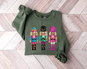 Faux Sequin Nutcracker Shirt, Christmas Sweatshirt, Family Christmas Shirt, Christmas Shirt, Preppy Nutcracker Shirt Cotton Crewneck Sweater Womenswear Tops Women Lady