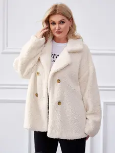 A set of women's casual beige plush Long Sleeve jackets, suitable for autumn and winter, suitable for home, indoor, and outdoor wear