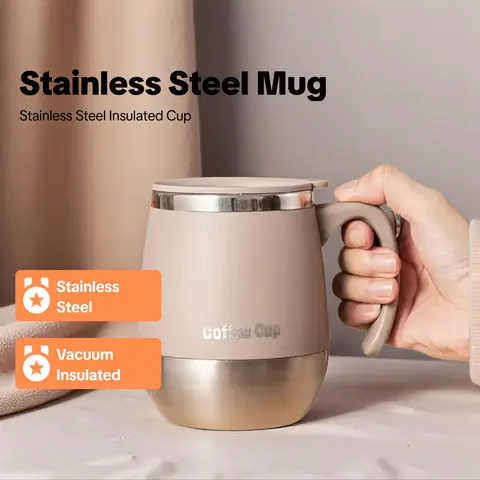 16.91oz Vacuum Flask, 1 Count Insulated Coffee Cup with Handle & Lid, Insulated Mug, Double Layer Vacuum Insulated Cup for Hot & Cold Drinks, Insulated Travel Drinkware, Travel Mugs Insulated For Hot And Cold