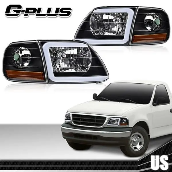 G-PLUS Headlights for 1997-2004 F-150 Expedition LED DRL Headlight Assembly & Corner Lights Black/Clear