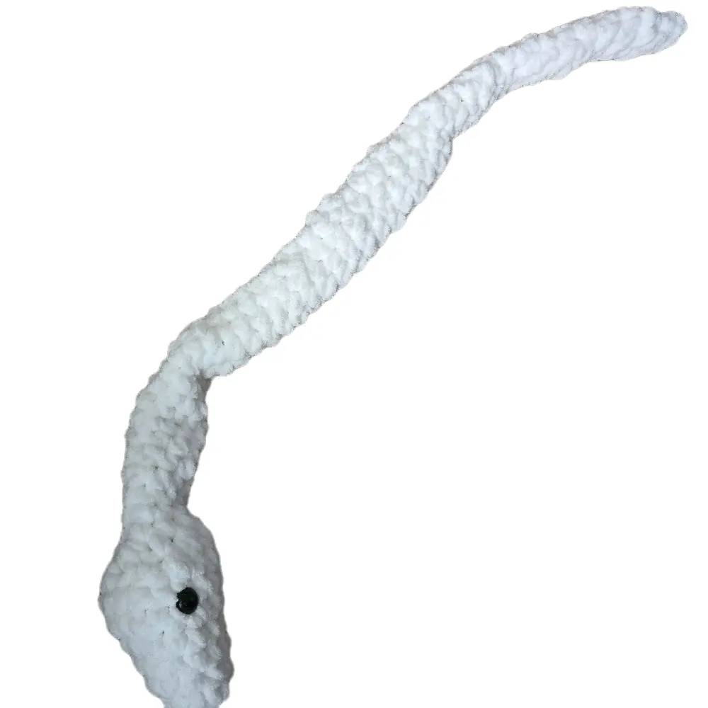 Handmade Crochet Snake Made with White Chenille Yarn 24 Inches Long Soft Toy