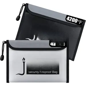 2 Pack Fireproof  Bag (9.5x6.5''), Non-itchy  Fireproof Bag with Zipper, Small Fire Proof  Bag for , Valuables, Passport,  &  (Black & Grey)