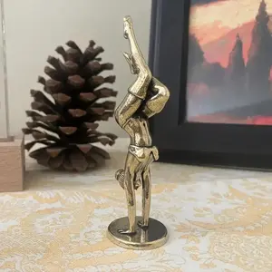 Handmade Vintage Brass Gymnastics Woman Statue, Elegant Decorative Art, Power & Balance, Indoor/outdoor Home Studio Decoration