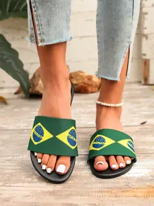 Summer New Ethnic Embroidery Slipper Women Bohemian Color Block Lazy Slippers Outdoor Soft Bottom Anti-Slip Beach Sandals