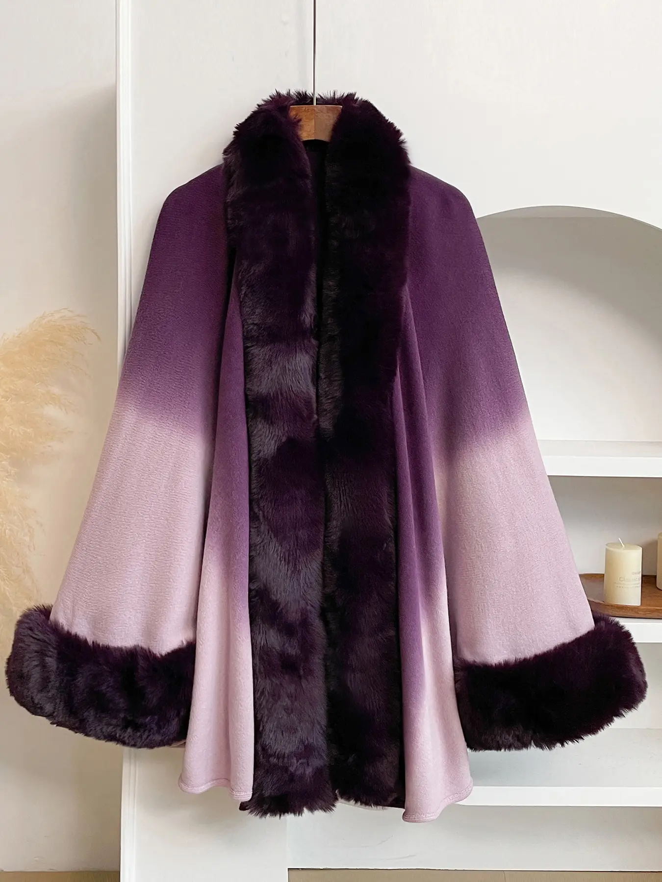 Women's Shawl Gradient Color Puff Decor Elegant Design Perfect Gift Soft Comfortable Winter Accessory Boho Style Fitted Plain Pattern Fluffy Soft Scarf
