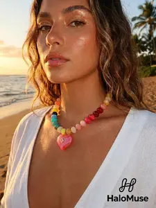 Viral Dopamine Colorful Swirled Beaded Heart Necklace | Adjustable Y2K Edgy-Cute Choker, Turn Heads Instantly for Everyday, Festivals & Vacations