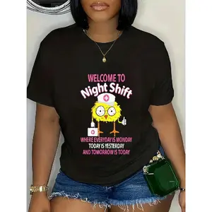 100% Cotton BSN LPN CNA Funny Nursing Chick Welcome To Night Shift Nurse T-Shirt