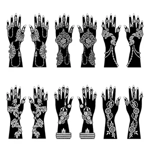 Henna Hand Tattoo Stencil, 12pcs/set Hollow Out Temporary Tattoo Stencils, DIY Body Art Decoration for Women & Girls