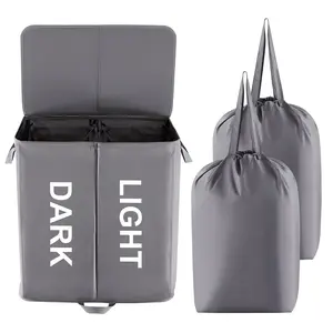 Lifewit 136L Polyester Double Laundry Hamper with Lid, Removable Laundry Bags, Large Divided Hamper, Collapsible 2 Section Laundry Basket with Handles for Bathroom, Bedroom, College Dorm, Laundry Room