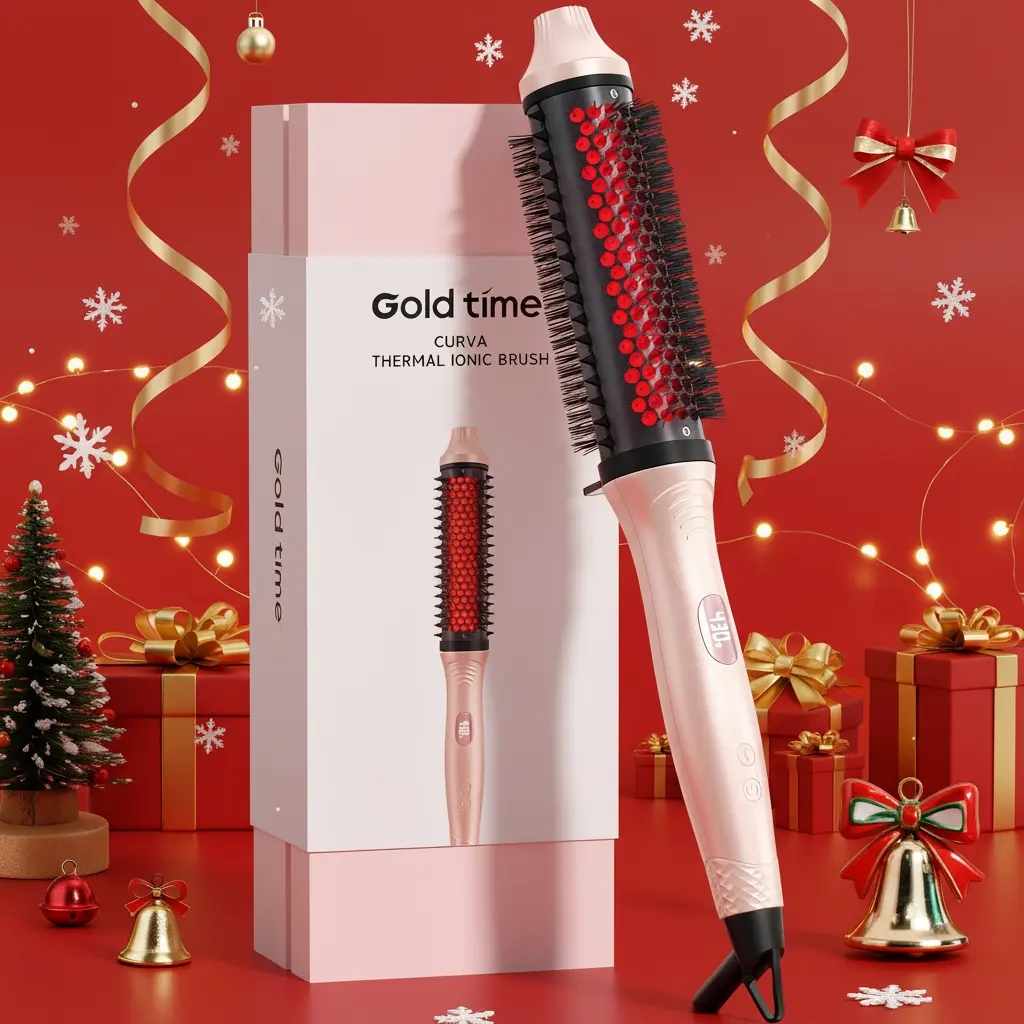 Infrared Thermal Brush | 100M Negative Ions & Fast PTC Heat for Salon Smooth Hair. 1.65” Ceramic Barrel, 10-Temp LED Display & Universal Voltage (110-240V) for Global Travel