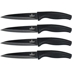 Steak Knife Set 4 Titanium Coated Black Handle, Black Blade