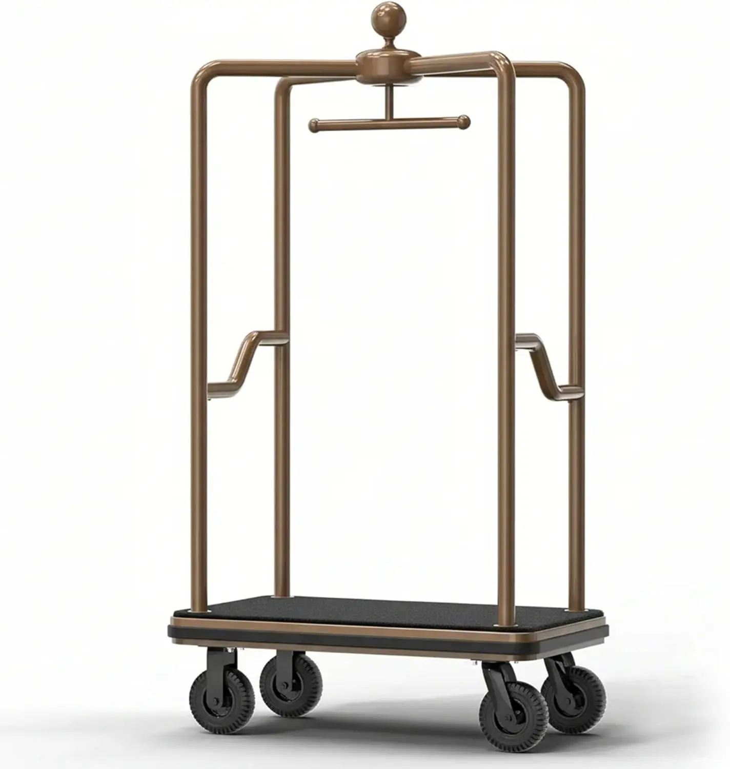 Hotel Luggage Cart, 1600LBS Load Capacity Bellman's Cart with 8" Silent Wheels, Brushed Stainless Steel Commercial Grade Hotel Luggage Trolley with Nylon Carpeted Deck for Hotels