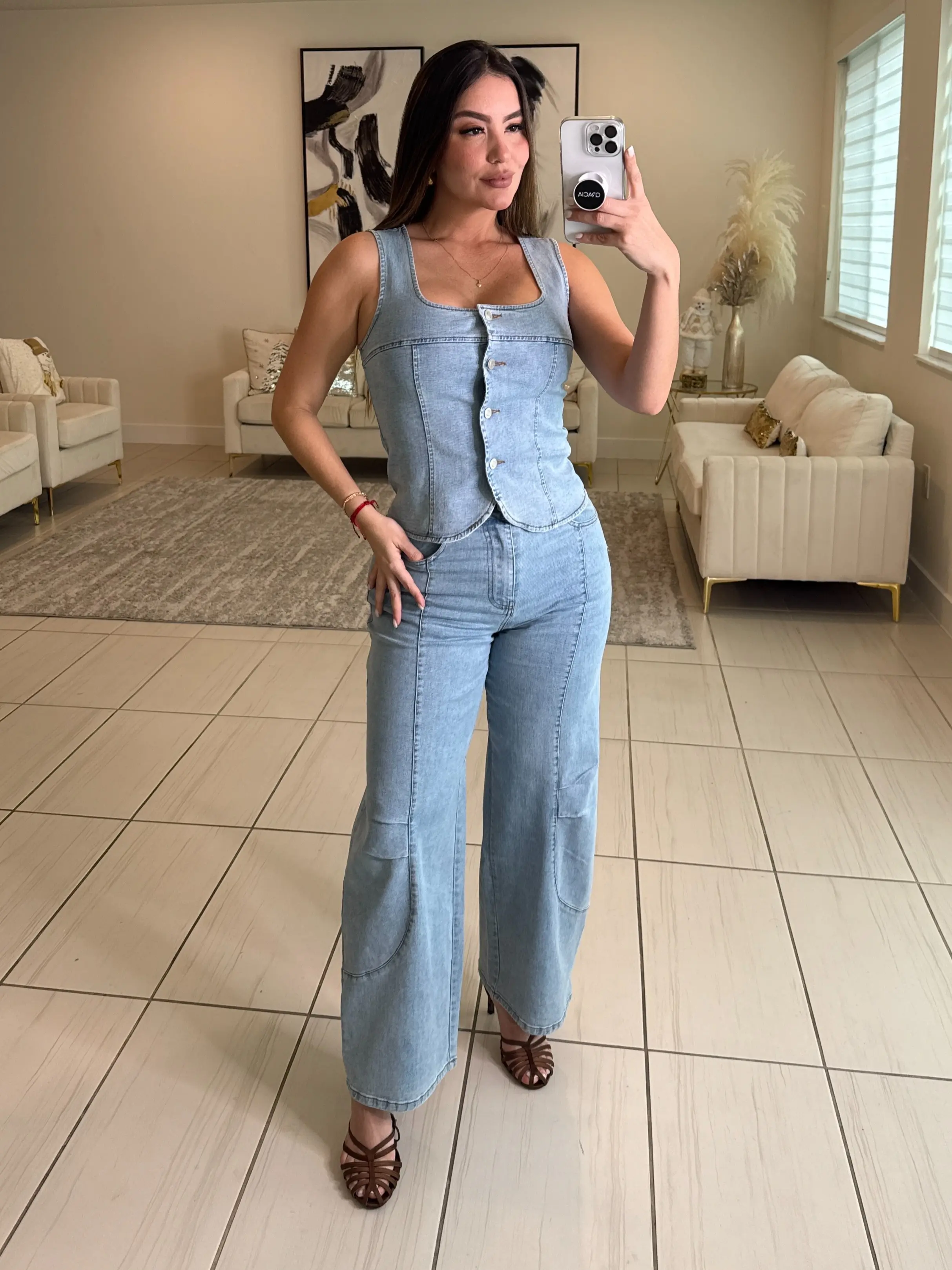 Light Blue Denim Pant Set