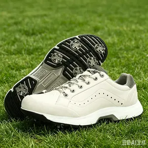 Men's Professional Studded Leather Sporty Golf Shoes, Waterproof Non-Slip Golf Training Shoes