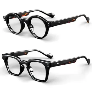 Unisex 2-Pack Vintage Reading Glasses Set - Round & Square Black Frames with Tortoise Shell Arms, Lightweight Durable Anti-Blue Light Eyewear for Daily Wear, Ideal Gift