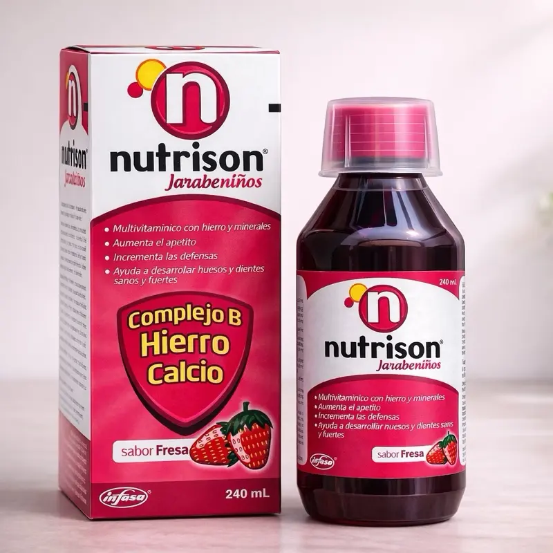 Nutrison Children's Multivitamin Syrup (240mL) - Strawberry Flavor, Iron, Calcium, Magnesium, B Complex, 5mL Dosing, Boosts Appetite & Defenses, Supports Bone Health, Energy, Healthcare Dietary Mineral Supplements Wellness Supplements