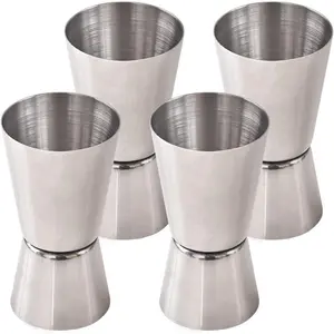 Double Jigger for Bartending, 0.85 & 1.7 Oz (25 & 50 ML) Stainless Steel Cocktail Measuring Jigger (Set of 4)