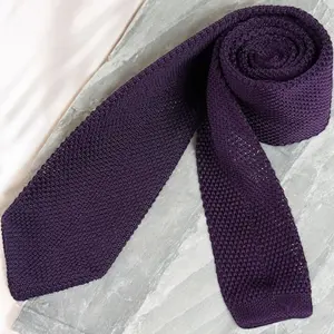 DMITRY Men's Made in Italy Knitted Silk Dark Purple Tie