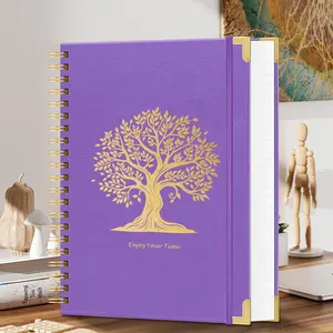 A4 Spiral Notebook Journal, Large College Ruled Notebook For Women Men, 300 Pages 100GSM Thick Paper, No Bleed, Waterproof Leather Cover With Tree Design, 8.5" X 11"