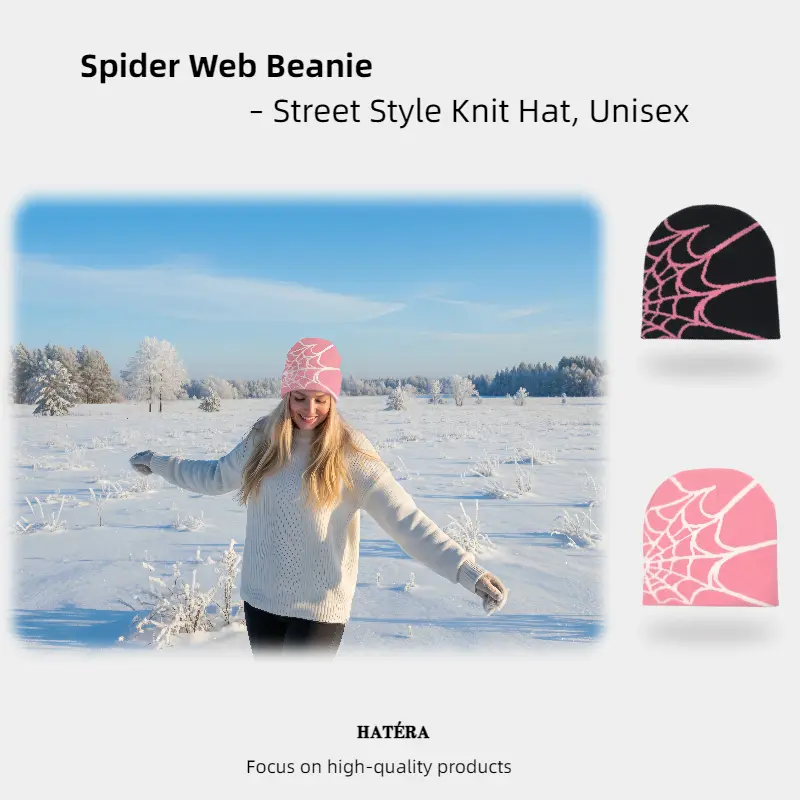 Unisex Edgy Trendy Acrylic Spider Web Knit Beanie - Winter Street Style Fashion Accessory, Fits Most Head Sizes, Ideal for Daily Outfits, Photoshoots, Web Design, Streetwear, Every Day, Casual, Warmth Boost, Graphic