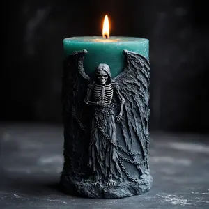 Gothic Skull Angel Silicone Candle Mold, DIY Wax Candle Mould for Aromatherapy, 3D Wing Chain Texture, Easy Demolding
