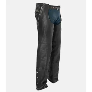Black Biker Leather Chaps with Snap Out Liner