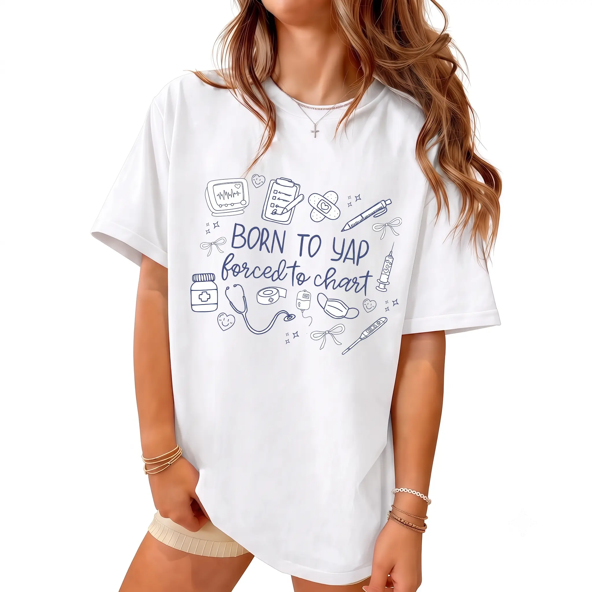 Nurse Shirt, Born to Yap Forced to Chart Shirt, Girly Nurse Sweatshirt, Coquette Registered Nurse Tee, Funny Nurse Practitioner Tee Breathable Fit