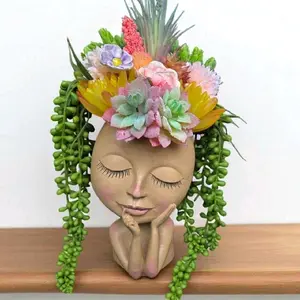 Head Planters - Unique Resin Design with Colorful Artificial Flowers & Greenery for Modern Home Decor & Boho Style Planters