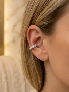 Silver Pavé Ear Cuff – No Piercing CZ Earrings, Minimalist Cartilage Cuff, Dainty Conch Cuff, Adjustable Silver Ear Wrap, Bridesmaid Gift