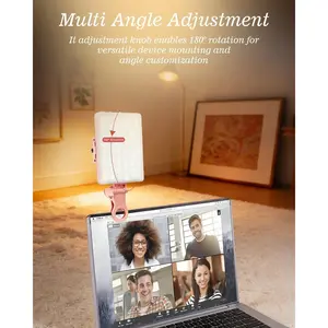 60 LED Portable Selfie Light Video Conference Lighting with Clip & Camera Tripod Adapter Rechargeable 2000mAh CRI 97+, 3 Light Modes for Phone iPhone Webcam Laptop Photo Makeup (Pastel Pink)