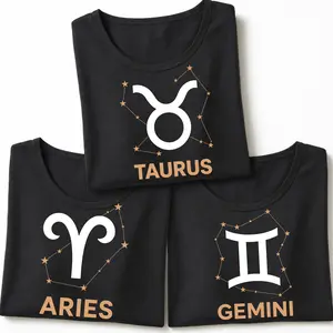 Zodiac Shirt Women Taurus Aries Gemini Constellation Graphic Tee Vintage Horoscope Star Sign Casual Relaxed Fit Comfy Top Trendy Birthday Gift Womenswear Streetwear Summer