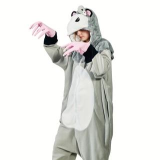 Cute Opossum Onesie Pajamas Adult Halloween Cosplay Christmas Novelty Nightwear Carnival Costume Fit Animal  Womenswear Pockets Winter Polyester